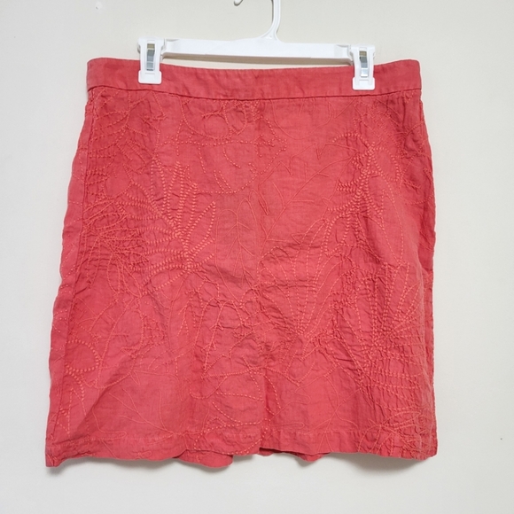 NEW Tommy Bahama Pick Leaf Linen Embroidered Mini Skirt bright coral sz 10 Beach - Picture 1 of 8